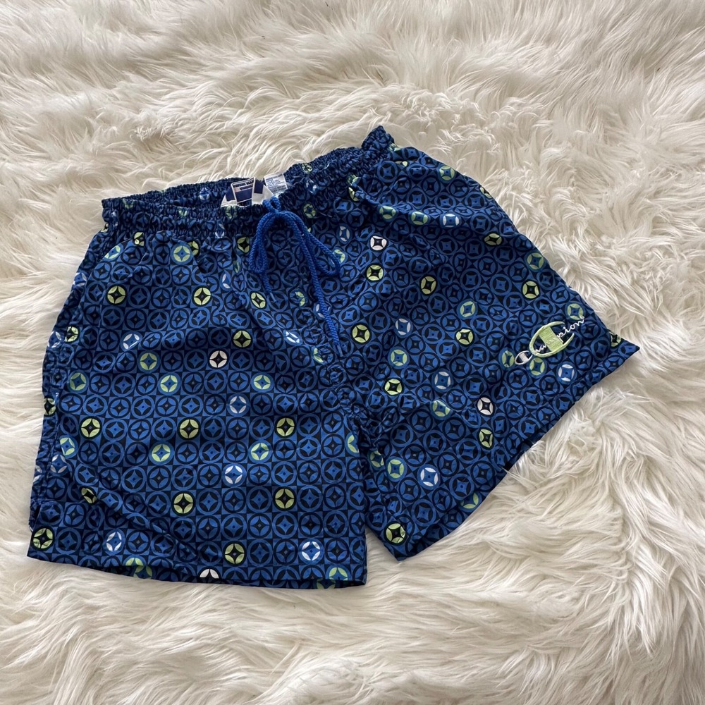 Vtg Champion Mens‎ m Lined Swim Trunks Shorts Retro Abstract 80s 90s